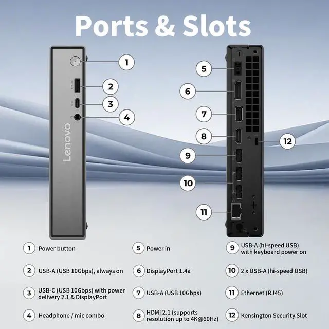 Alt view image 7 of 7 - Lenovo ThinkCentre neo 55q Gen 6 Business MFF Desktop, AMD Ryzen AI 5 330, 16GB DDR5 RAM, 1TB SSD, Wi-Fi 6, Windows 11 Pro, Black