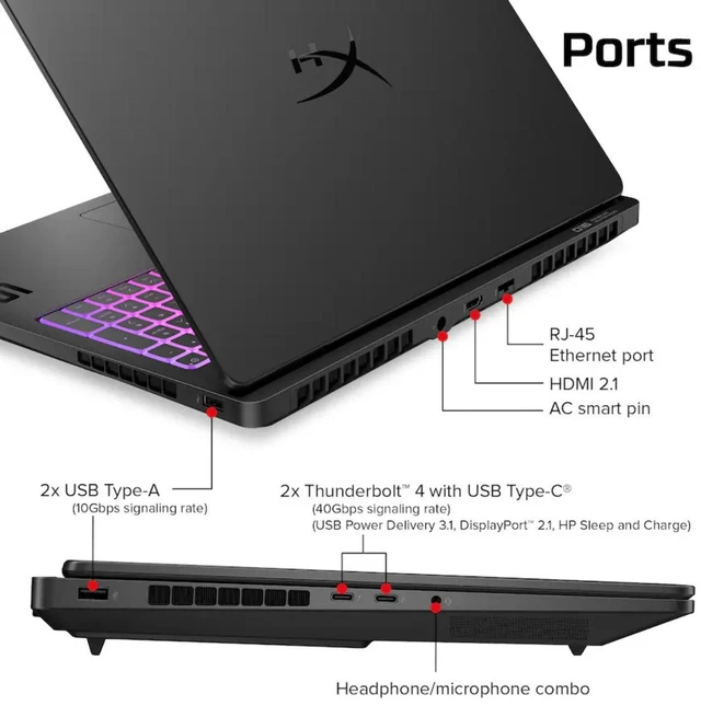 Alt view image 7 of 7 - HP HyperX Omen MAX 16t-ah100 Gaming Laptop, 16" WQXGA 240Hz, Intel Core Ultra 9 290HX Plus, NVIDIA GeForce RTX 5090, 32GB DDR5 RAM, 2TB SSD, Wi-Fi 7, Windows 11 Home, Backlit KB, Black