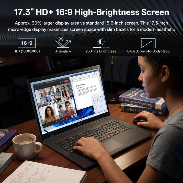 Alt view image 4 of 7 - HP Essential 17t-cn500 Premium Laptop, 17.3" Screen, Intel Core Ultra 5 225U, 24GB DDR5 RAM, 1TB SSD, Wi-Fi 6, Windows 11 Pro, Black