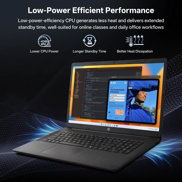 Alt view image 6 of 7 - HP Essential 17t-cn500 Premium Laptop, 17.3" Screen, Intel Core Ultra 5 225U, 24GB DDR5 RAM, 1TB SSD, Wi-Fi 6, Windows 11 Pro, Black