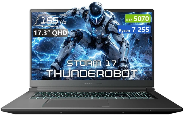Main image of THUNDEROBOT Storm 17 Gaming Laptop, 17.3" QHD 165Hz, AMD Ryzen 7 255, NVIDIA GeForce RTX 5070, 16GB DDR5 RAM, 1TB SSD, Wi-Fi 6, Windows 11 Home, RGB Backlit Keyboard, Black