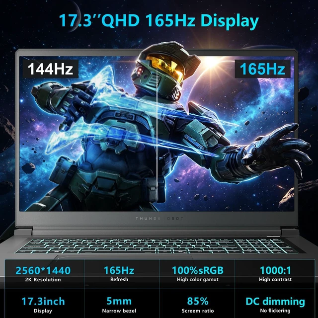 Alt view image 4 of 7 - THUNDEROBOT Storm 17 Gaming Laptop, 17.3" QHD 165Hz, AMD Ryzen 7 255, NVIDIA GeForce RTX 5070, 16GB DDR5 RAM, 1TB SSD, Wi-Fi 6, Windows 11 Home, RGB Backlit Keyboard, Black