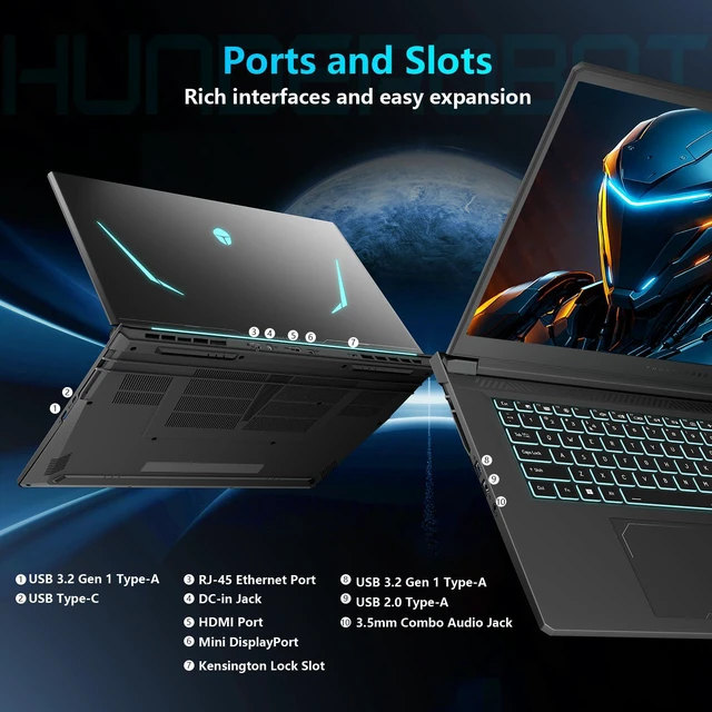 Alt view image 7 of 7 - THUNDEROBOT Storm 17 Gaming Laptop, 17.3" QHD 165Hz, AMD Ryzen 7 255, NVIDIA GeForce RTX 5070, 16GB DDR5 RAM, 1TB SSD, Wi-Fi 6, Windows 11 Home, RGB Backlit Keyboard, Black