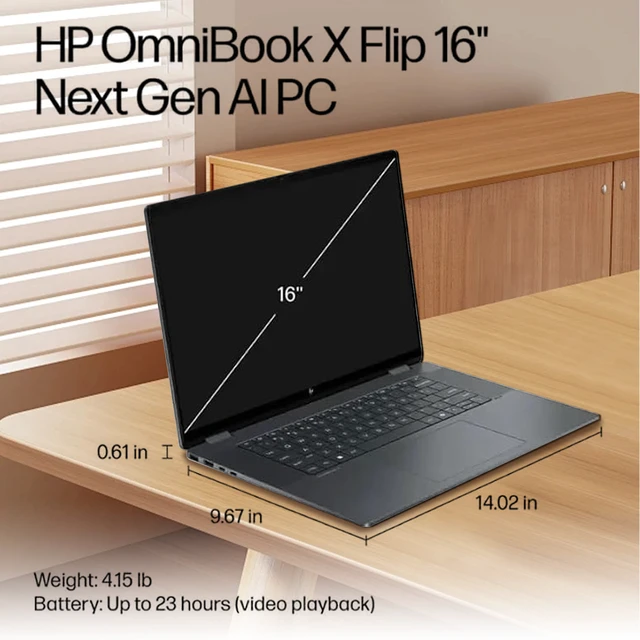 Alt view image 4 of 7 - HP OmniBook X 16-as0023dx Premium 2-in-1 Laptop, 16" FHD+ Touchscreen, Intel Core Ultra 7 256V, 16GB RAM, 512GB SSD, Wi-Fi 6, Windows 11 Pro, Grey
