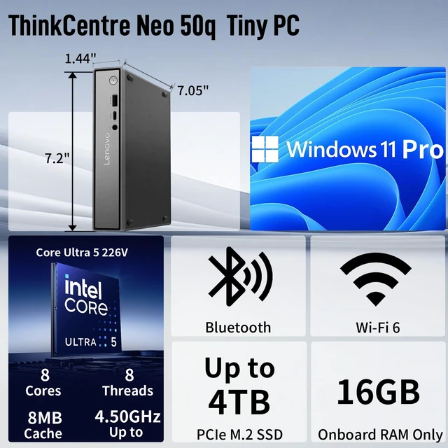 Alt view image 2 of 7 - LENOVO ThinkCentre neo 50q Business MFF Desktop, Intel Core Ultra 5 226V, 16GB RAM, 512GB SSD, Wi-Fi 6, Windows 11 Pro, PCO Bundle-ADATA UC310 64GB, Black