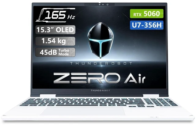 Main image of Thunderobot ZERO 15 Gaming Laptop, 15.3" WQXGA 165Hz, Intel Core Ultra 7 356H, NVIDIA GeForce RTX 5060, 32GB DDR5 RAM, 1TB SSD, Wi-Fi 6, Windows 11 Home, RGB Backlit Keyboard, White