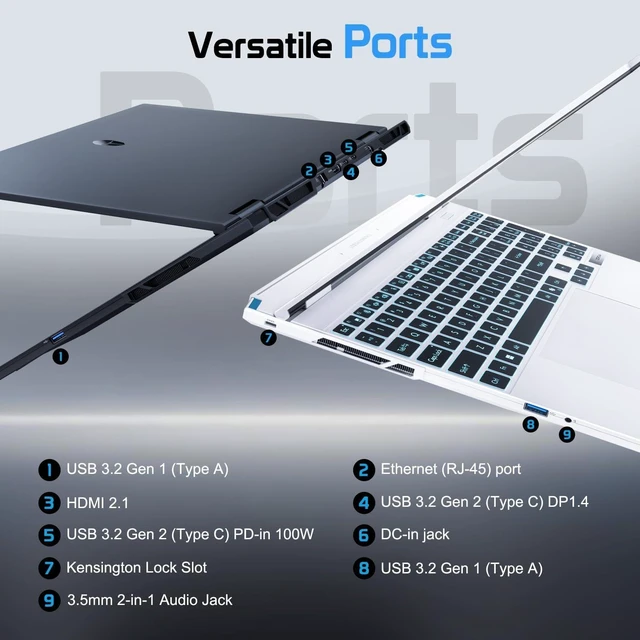 Alt view image 7 of 7 - Thunderobot ZERO 15 Gaming Laptop, 15.3" WQXGA 165Hz, Intel Core Ultra 7 356H, NVIDIA GeForce RTX 5060, 32GB DDR5 RAM, 1TB SSD, Wi-Fi 6, Windows 11 Home, RGB Backlit Keyboard, White