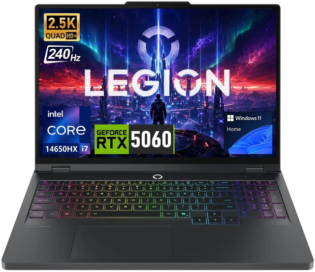 Main image of Lenovo Legion Pro 5 Gen 10 Gaming Laptop, 16" WQXGA 240Hz, Intel Core i7-14650HX, NVIDIA GeForce RTX 5060, 16GB DDR5 RAM, 1TB SSD, Wi-Fi 7, Windows 11 Home, RGB Backlit Keyboard, Black