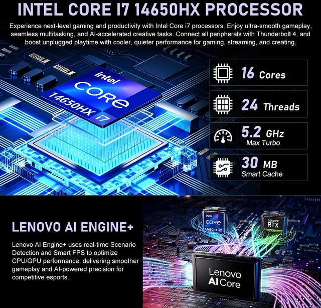 Alt view image 4 of 7 - Lenovo Legion Pro 5 Gen 10 Gaming Laptop, 16" WQXGA 240Hz, Intel Core i7-14650HX, NVIDIA GeForce RTX 5060, 16GB DDR5 RAM, 1TB SSD, Wi-Fi 7, Windows 11 Home, RGB Backlit Keyboard, Black