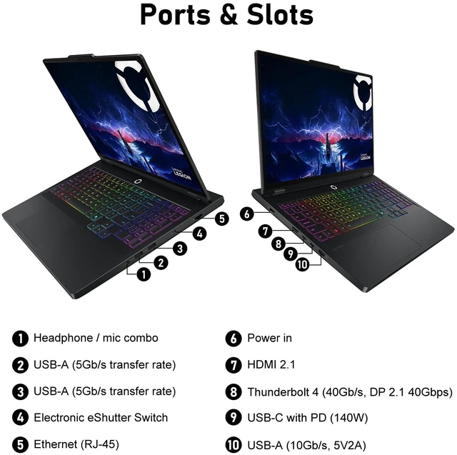 Alt view image 7 of 7 - Lenovo Legion Pro 5 Gen 10 Gaming Laptop, 16" WQXGA 240Hz, Intel Core i7-14650HX, NVIDIA GeForce RTX 5060, 16GB DDR5 RAM, 1TB SSD, Wi-Fi 7, Windows 11 Home, RGB Backlit Keyboard, Black