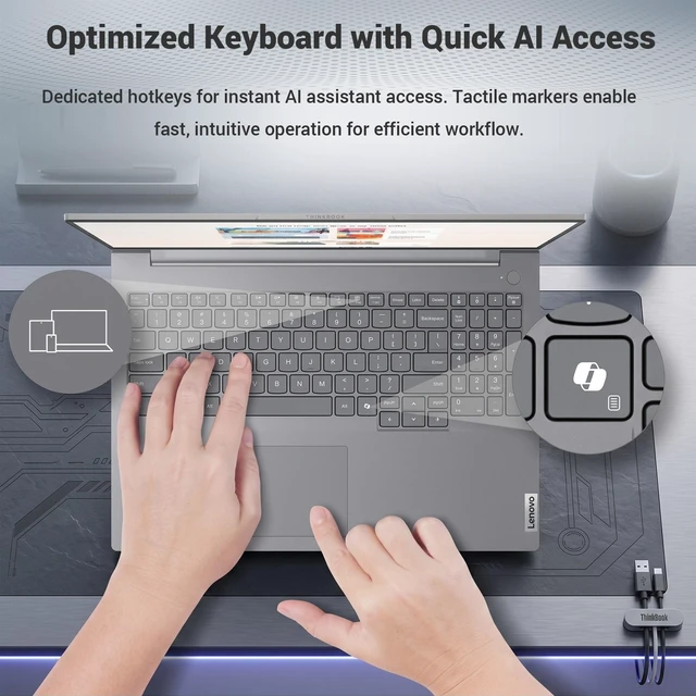 Alt view image 6 of 7 - Lenovo ThinkBook 16 Gen 9 Business Laptop, 16" FHD+ Touchscreen, AMD Ryzen 7 250, 16GB DDR5 RAM, 512GB SSD, Wi-Fi 7, Windows 11 Pro, PCO Bundle-ADATA UC310 64GB, Grey