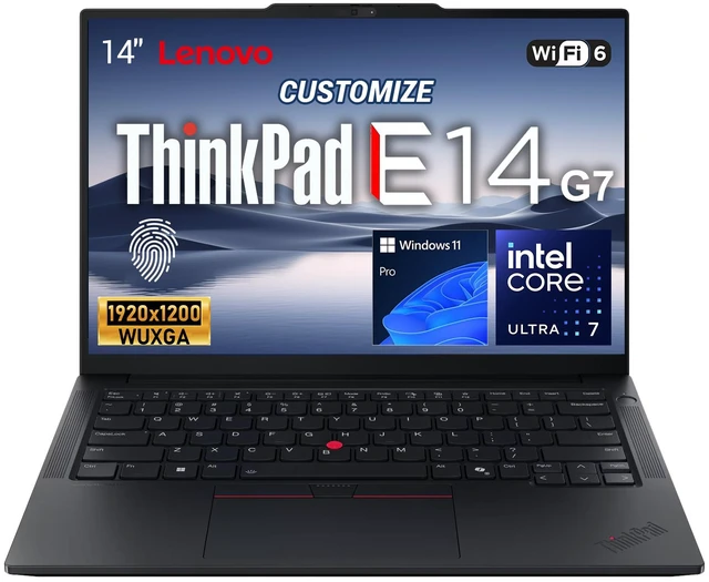 Main image of Lenovo ThinkPad E14 Gen 7 Business Laptop, 14" FHD+, Intel Core Ultra 7 255H, 16GB DDR5 RAM, 1TB SSD, Wi-Fi 6, Windows 11 Pro, Black
