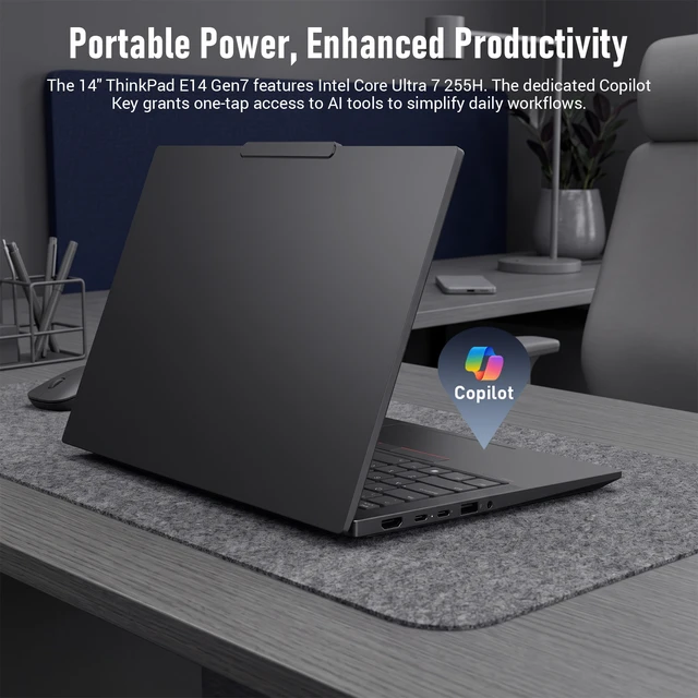 Alt view image 4 of 7 - Lenovo ThinkPad E14 Gen 7 Business Laptop, 14" FHD+, Intel Core Ultra 7 255H, 16GB DDR5 RAM, 1TB SSD, Wi-Fi 6, Windows 11 Pro, Black