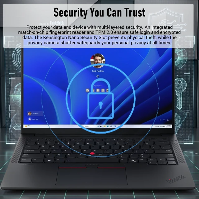 Alt view image 7 of 7 - Lenovo ThinkPad E14 Gen 7 Business Laptop, 14" FHD+, Intel Core Ultra 7 255H, 16GB DDR5 RAM, 1TB SSD, Wi-Fi 6, Windows 11 Pro, Black