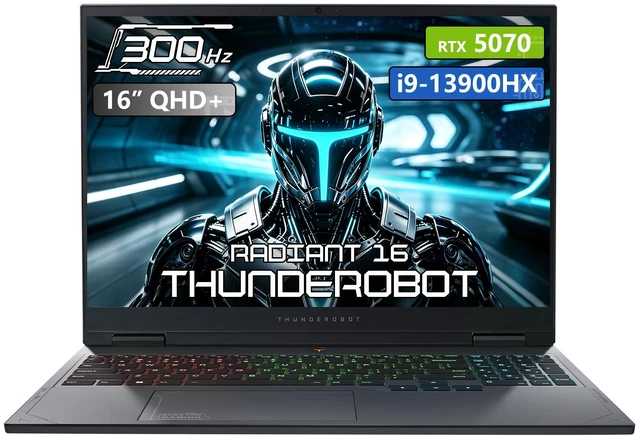 Main image of Thunderobot Radiant 16 Gaming Laptop, 16" WQXGA 300Hz, Intel Core i9-13900HX, NVIDIA GeForce RTX 5070, 64GB DDR5 RAM, 4TB SSD, Wi-Fi 6, Windows 11 Home, RGB Backlit Keyboard, Grey
