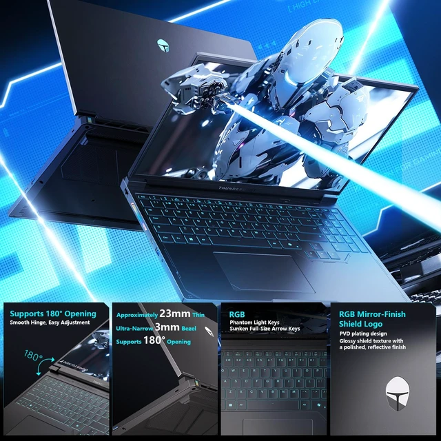 Alt view image 4 of 7 - Thunderobot Radiant S 16 Gaming Laptop, 16" WQXGA 240Hz, Intel Core i7-14700HX, NVIDIA GeForce RTX 5060, 64GB DDR5 RAM, 4TB SSD, Wi-Fi 6, Windows 11 Home, RGB Backlit Keyboard, Black