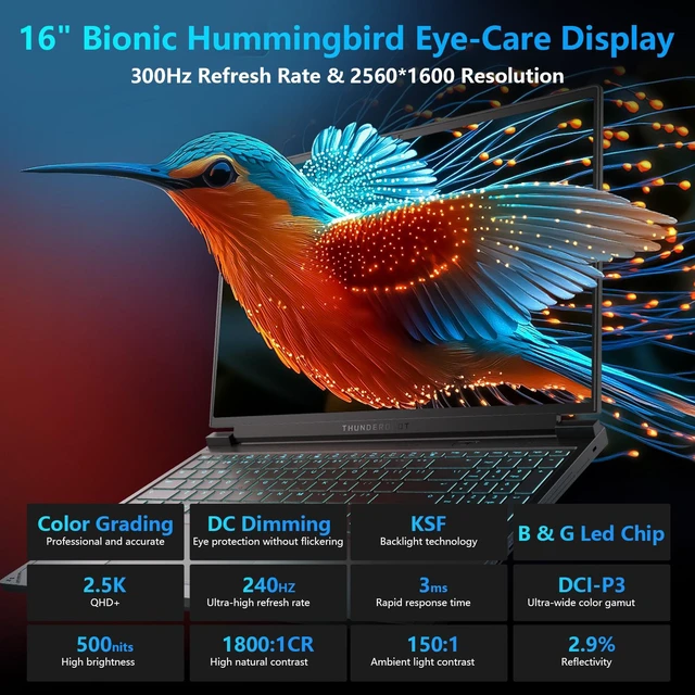 Alt view image 5 of 7 - Thunderobot Radiant S 16 Gaming Laptop, 16" WQXGA 240Hz, Intel Core i7-14700HX, NVIDIA GeForce RTX 5060, 64GB DDR5 RAM, 4TB SSD, Wi-Fi 6, Windows 11 Home, RGB Backlit Keyboard, Black