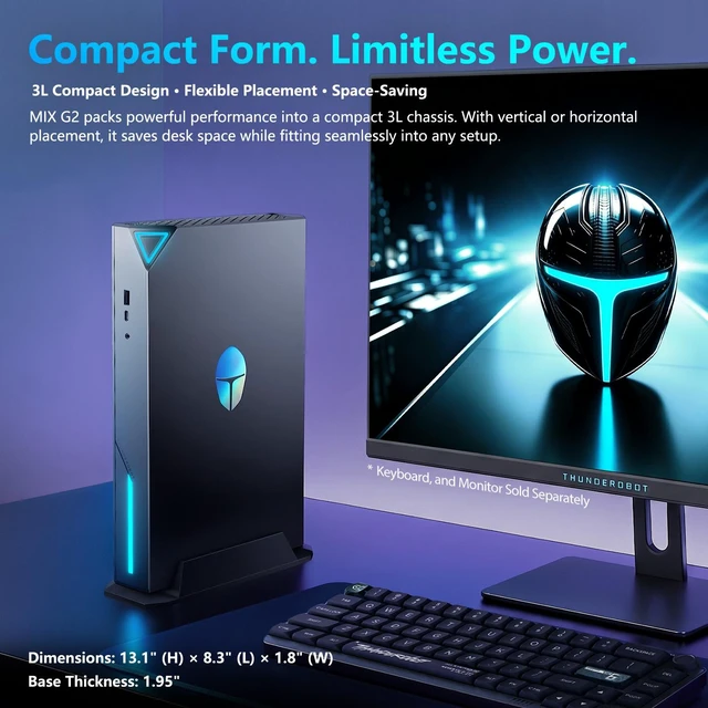 Alt view image 6 of 7 - Thunderobot MIX G2 Gaming Mini Desktop, Intel Core i9-14900HX, NVIDIA GeForce RTX 5070, 64GB DDR5 RAM, 1TB SSD, Wi-Fi 6, Windows 11 Home, Grey