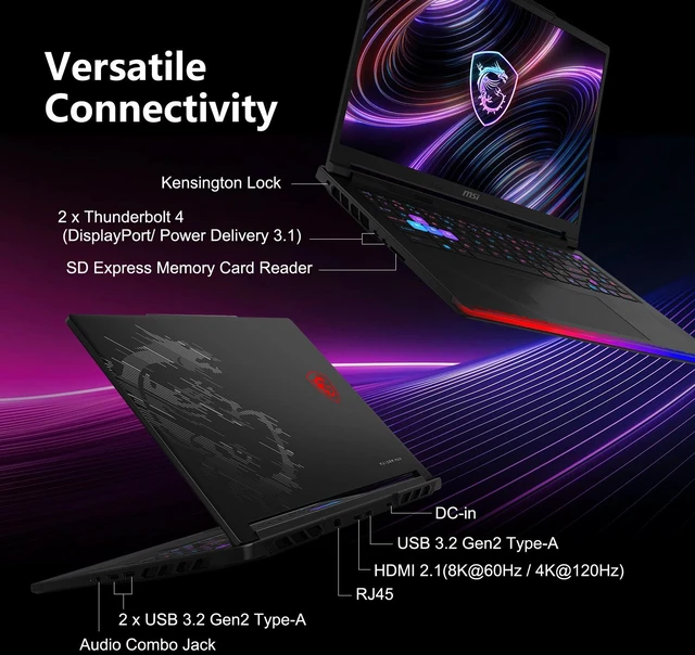 Alt view image 7 of 7 - MSI Raider 16 Max HX Gaming Laptop, 16" WQXGA 240Hz, Intel Core Ultra 9 290HX Plus, NVIDIA GeForce RTX 5090, 32GB DDR5 RAM, 1TB SSD, Wi-Fi 7, Windows 11 Pro, RGB Backlit Keyboard, Black