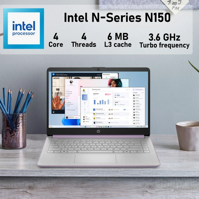 Alt view image 3 of 7 - HP Essential 14-dq6104dx Entry Laptop, 14" HD, Intel N-Series N150, 4GB RAM, 128GB eMMC, Wi-Fi 6, Windows 11 Home, Purple