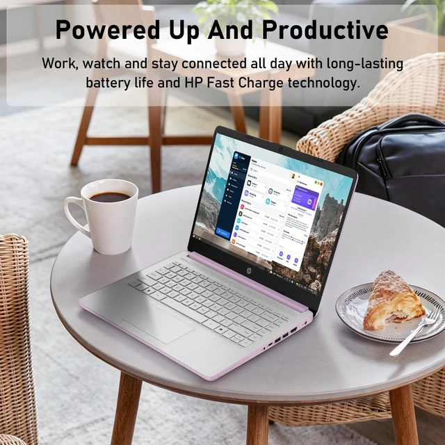 Alt view image 4 of 7 - HP Essential 14-dq6104dx Entry Laptop, 14" HD, Intel N-Series N150, 4GB RAM, 128GB eMMC, Wi-Fi 6, Windows 11 Home, Purple