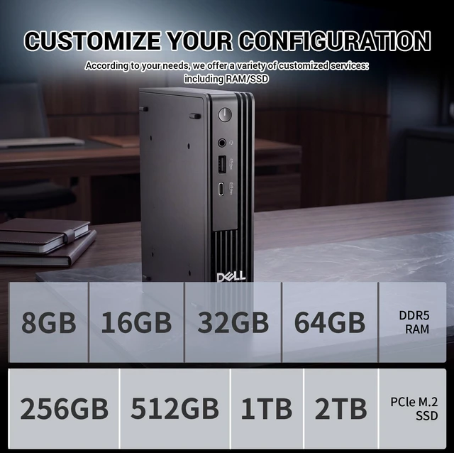 Alt view image 3 of 7 - Dell Pro Micro QCM1250 Business Mini Desktop, Intel Core Ultra 5 235T, 8GB DDR5 RAM, 256GB SSD, Wi-Fi 6, Windows 11 Pro, Black