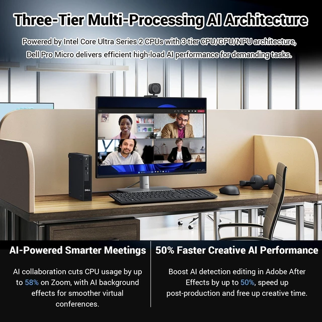 Alt view image 4 of 7 - Dell Pro Micro QCM1250 Business Mini Desktop, Intel Core Ultra 5 235T, 8GB DDR5 RAM, 256GB SSD, Wi-Fi 6, Windows 11 Pro, Black
