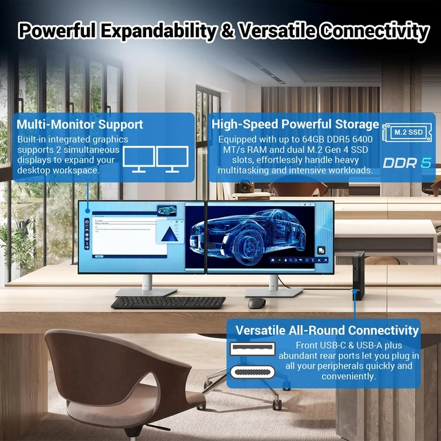 Alt view image 6 of 7 - Dell Pro Micro QCM1250 Business Mini Desktop, Intel Core Ultra 5 235T, 8GB DDR5 RAM, 256GB SSD, Wi-Fi 6, Windows 11 Pro, Black