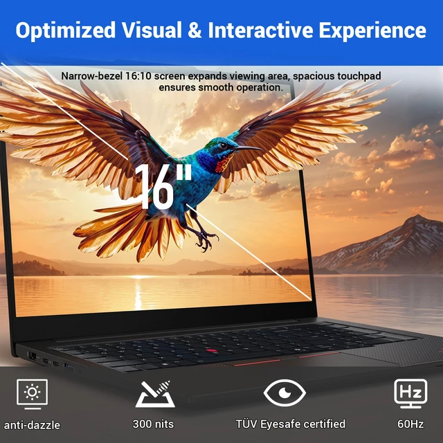 Alt view image 4 of 7 - Lenovo ThinkPad E16 Business Laptop, 16" FHD+ Display, AMD Ryzen 7 250, 32GB DDR5 RAM, 1TB PCIe SSD, Backlit KB, FP Reader, Wi-Fi 6, Windows 11 Pro, Black, w/PCO Bundle