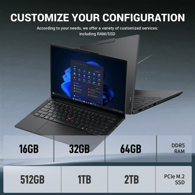 Alt view image 3 of 7 - Lenovo ThinkPad E14 Gen 7 Business Laptop, 14" FHD+ Screen, Intel Core Ultra 7 255H, 24GB DDR5 RAM, 1TB PCIe SSD, Backlit KB, FP Reader, Thunderbolt 4, Wi-Fi 6, Windows 11 Pro, Black