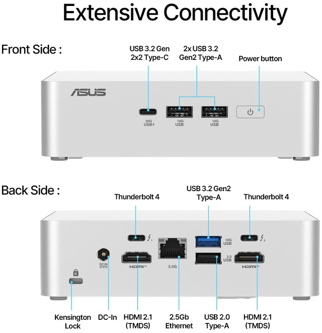 Alt view image 5 of 7 - ASUS NUC 15 Business Mini Desktop, Intel Core Ultra 5 225H, 8GB DDR5 SODIMM, 256GB SSD, Wi-Fi 7, Windows 11 Pro, Silver