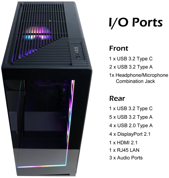 Alt view image 7 of 7 - CyberPowerPC Gamer Xtreme Gaming Tower Desktop, Intel Core Ultra 5 225F, NVIDIA GeForce RTX 5060, 32GB DDR5 UDIMM, 4TB SSD, Wi-Fi 6, Windows 11 Home, Black, RGB Wired Keyboard & Wired Mouse
