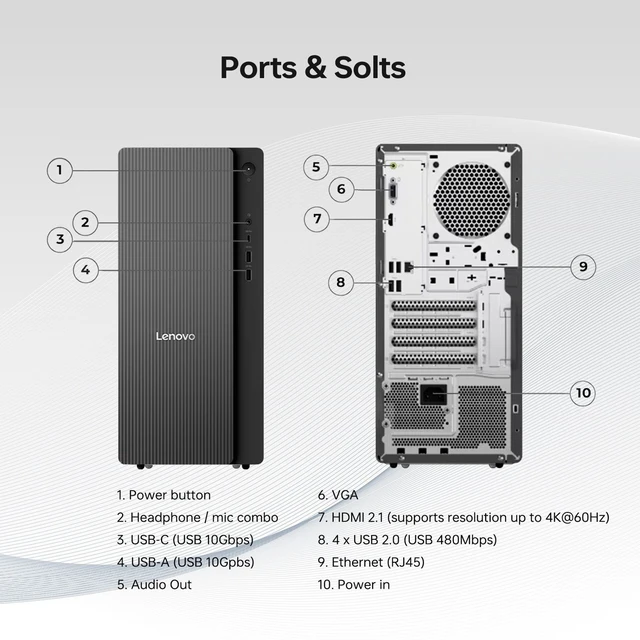 Alt view image 4 of 7 - Lenovo IdeaCentre Premium Tower Desktop, Intel Core Ultra 5 225, 32GB DDR5 UDIMM, 1TB SSD, Wi-Fi 6, Windows 11 Home, Grey, Wired Keyboard & Wired Mouse