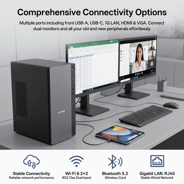 Alt view image 7 of 7 - Lenovo IdeaCentre Premium Tower Desktop, Intel Core Ultra 5 225, 32GB DDR5 UDIMM, 1TB SSD, Wi-Fi 6, Windows 11 Home, Grey, Wired Keyboard & Wired Mouse