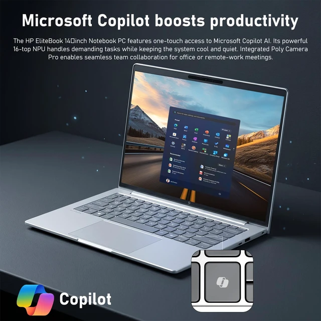 Alt view image 4 of 7 - HP EliteBook 8 G1a Business AI Laptop, 14" FHD+, AMD Ryzen AI 5 Pro 340, 16GB DDR5 RAM, 512GB SSD, Wi-Fi 6, Windows 11 Pro, Backlit Keyboard, Fingerprint Reader, AI Camera, Silver