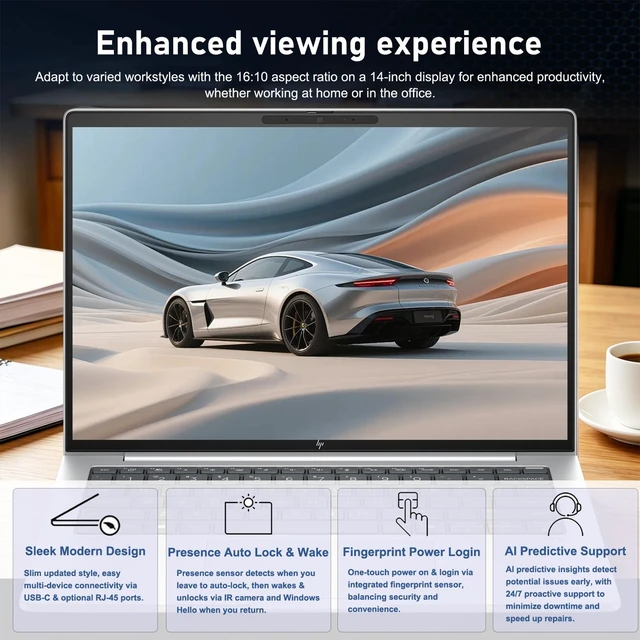 Alt view image 5 of 7 - HP EliteBook 8 G1a Business AI Laptop, 14" FHD+, AMD Ryzen AI 5 Pro 340, 16GB DDR5 RAM, 512GB SSD, Wi-Fi 6, Windows 11 Pro, Backlit Keyboard, Fingerprint Reader, AI Camera, Silver