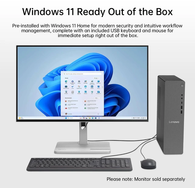 Alt view image 6 of 7 - Lenovo IdeaCentre Tower Desktop, Intel Processor 300, 16GB DDR5 UDIMM, 1TB SSD, Wi-Fi 6, Windows 11 Home, Grey, Wired Keyboard & Wired Mouse, HDMI