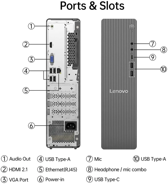 Alt view image 7 of 7 - Lenovo IdeaCentre Tower Desktop, Intel Processor 300, 16GB DDR5 UDIMM, 1TB SSD, Wi-Fi 6, Windows 11 Home, Grey, Wired Keyboard & Wired Mouse, HDMI