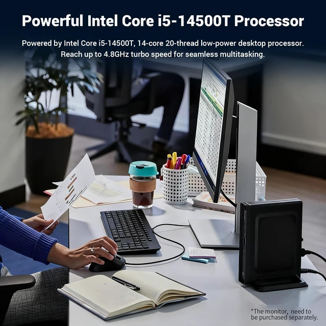 Alt view image 3 of 7 - HP ProDesk 400 G9 Business Mini Desktop, Intel Core i5-14500T, 64GB DDR5 RAM, 1TB SSD, Wi-Fi 6, Windows 11 Pro, Black, Wired Keyboard & Wired Mouse, HDMI, RJ45