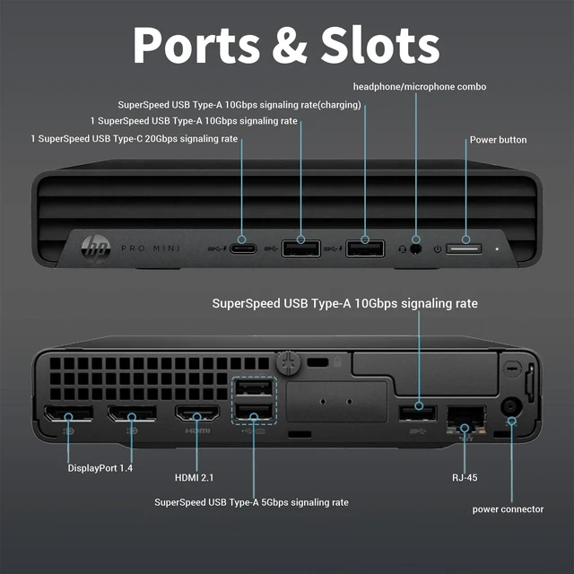 Alt view image 6 of 7 - HP ProDesk 400 G9 Business Mini Desktop, Intel Core i5-14500T, 64GB DDR5 RAM, 1TB SSD, Wi-Fi 6, Windows 11 Pro, Black, Wired Keyboard & Wired Mouse, HDMI, RJ45