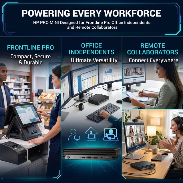 Alt view image 5 of 7 - HP ProDesk 400 G9 Business Mini Desktop, Intel Core i5-14500T, 64GB DDR5 RAM, 1TB SSD, Wi-Fi 6, Windows 11 Pro, Black, Wired Keyboard & Wired Mouse, HDMI, RJ45