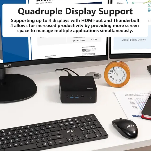 Alt view image 3 of 7 - MSI Cubi NUC CUBI13MQG203B Business Mini Desktop, Intel Core i5-1345U, 16GB DDR5 RAM, 512GB SSD, Wi-Fi 6, Windows 11 Pro, Black, 2xHDMI, 2xRJ45