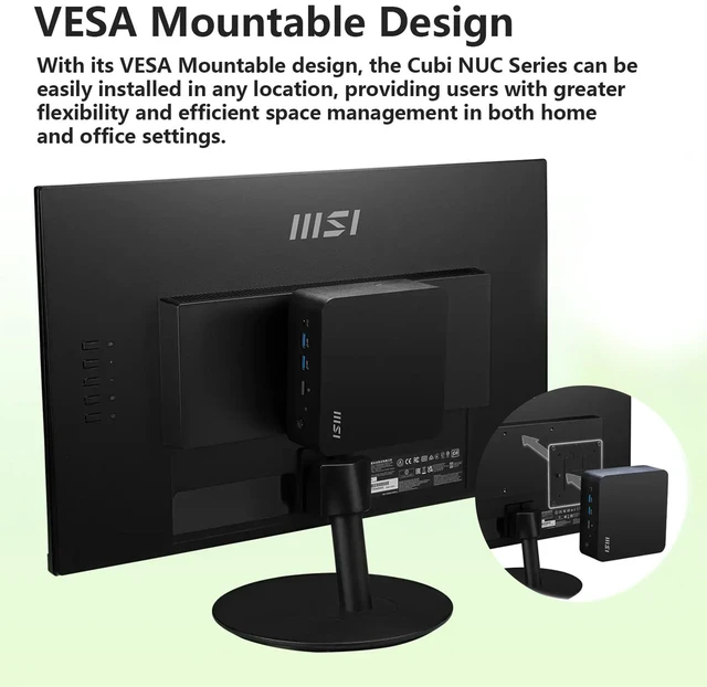 Alt view image 4 of 7 - MSI Cubi NUC CUBI13MQG203B Business Mini Desktop, Intel Core i5-1345U, 16GB DDR5 RAM, 512GB SSD, Wi-Fi 6, Windows 11 Pro, Black, 2xHDMI, 2xRJ45