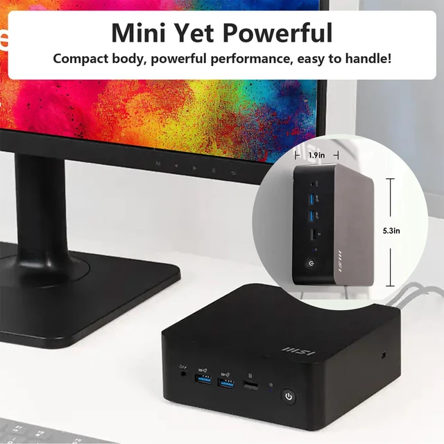 Alt view image 5 of 7 - MSI Cubi NUC CUBI13MQG203B Business Mini Desktop, Intel Core i5-1345U, 16GB DDR5 RAM, 512GB SSD, Wi-Fi 6, Windows 11 Pro, Black, 2xHDMI, 2xRJ45