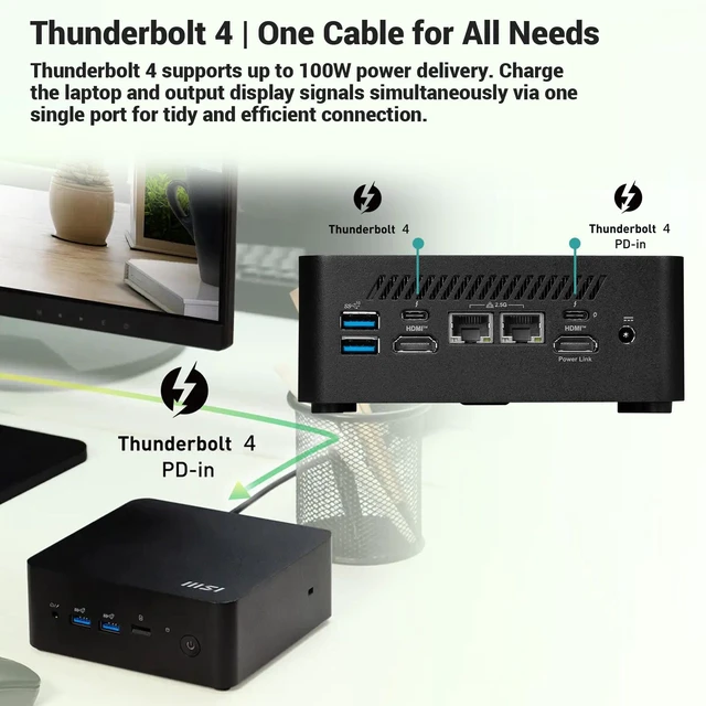 Alt view image 6 of 7 - MSI Cubi NUC CUBI13MQG203B Business Mini Desktop, Intel Core i5-1345U, 16GB DDR5 RAM, 512GB SSD, Wi-Fi 6, Windows 11 Pro, Black, 2xHDMI, 2xRJ45