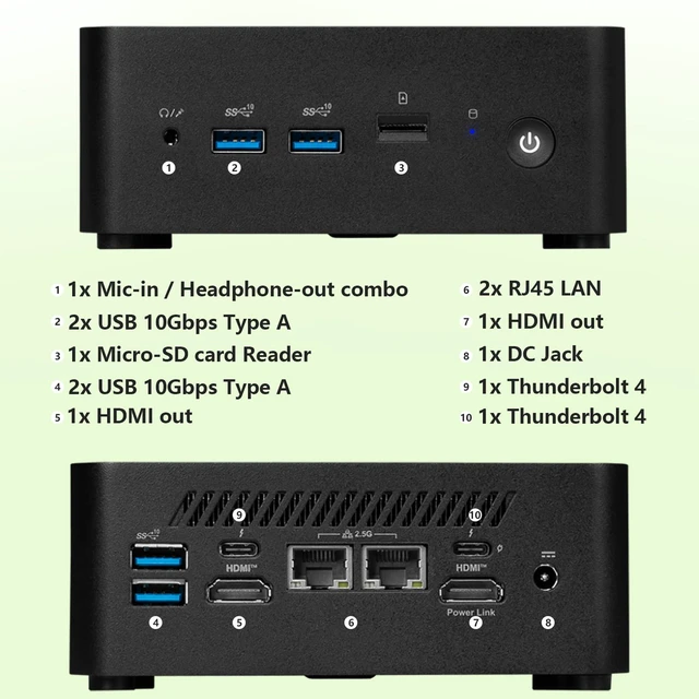 Alt view image 7 of 7 - MSI Cubi NUC CUBI13MQG203B Business Mini Desktop, Intel Core i5-1345U, 16GB DDR5 RAM, 512GB SSD, Wi-Fi 6, Windows 11 Pro, Black, 2xHDMI, 2xRJ45