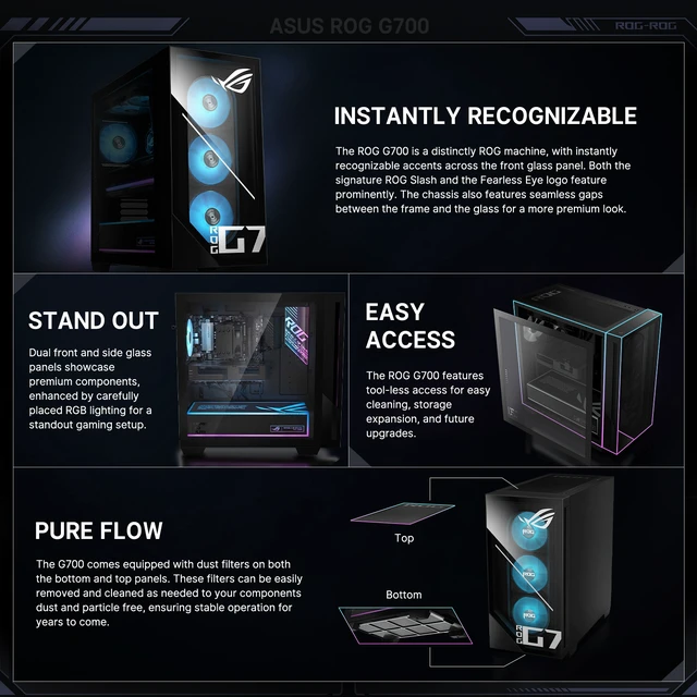 Alt view image 5 of 7 - ASUS ROG G700 90PF05T1-M01RP0 Gaming Tower Desktop, AMD Ryzen 7 8700F, 16GB DDR5 UDIMM, 1TB PCIe M.2 SSD, Wi-Fi 6, Windows 11 Home, Wired Keyboard & Wired Mouse, HDMI, RJ45, Black