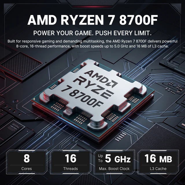Alt view image 3 of 7 - ASUS ROG G700 90PF05T1-M01RP0 Gaming Tower Desktop, AMD Ryzen 7 8700F, 16GB DDR5 UDIMM, 1TB PCIe M.2 SSD, Wi-Fi 6, Windows 11 Home, Wired Keyboard & Wired Mouse, HDMI, RJ45, Black