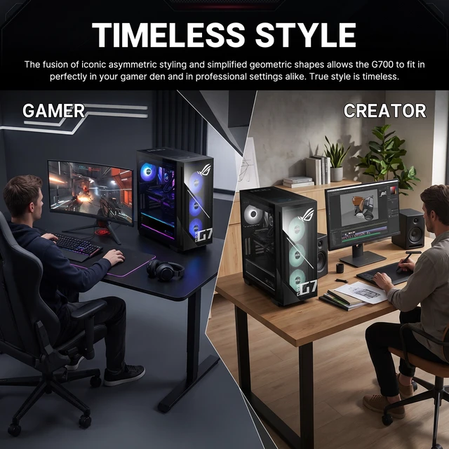 Alt view image 6 of 7 - ASUS ROG G700 90PF05T1-M01RP0 Gaming Tower Desktop, AMD Ryzen 7 8700F, 16GB DDR5 UDIMM, 1TB PCIe M.2 SSD, Wi-Fi 6, Windows 11 Home, Wired Keyboard & Wired Mouse, HDMI, RJ45, Black
