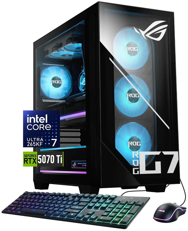 Main image of ASUS ROG G700 90PF0561-M043V0 Gaming Tower Desktop, Intel Core Ultra 7 265KF, 16GB DDR5 UDIMM, 1TB PCIe M.2 SSD, Wi-Fi 6, Windows 11 Home, Wired Keyboard & Wired Mouse, HDMI, RJ45, Black